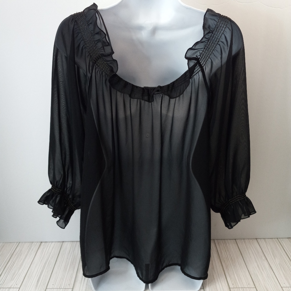 H&M Sheer Ruffle Off Shoulder Blouse - Picture 3 of 7